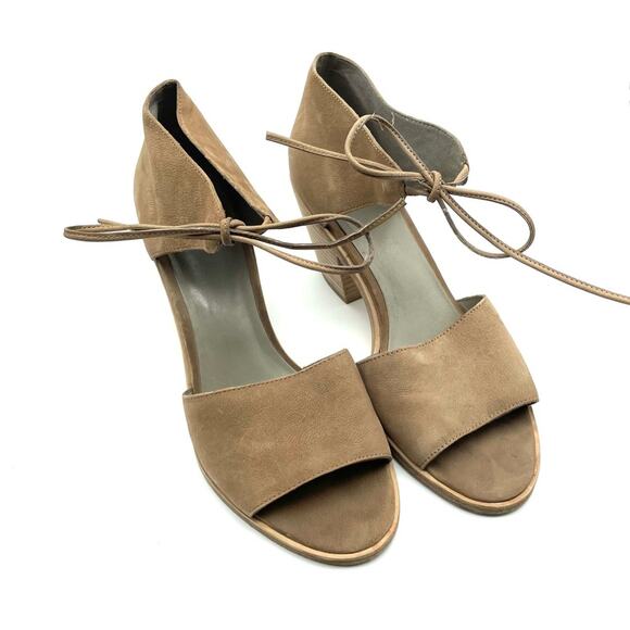 Eileen Fisher Ann Nubuck Suede Ankle Tie Heel Sandal Brown 9.5 - Picture 2 of 10